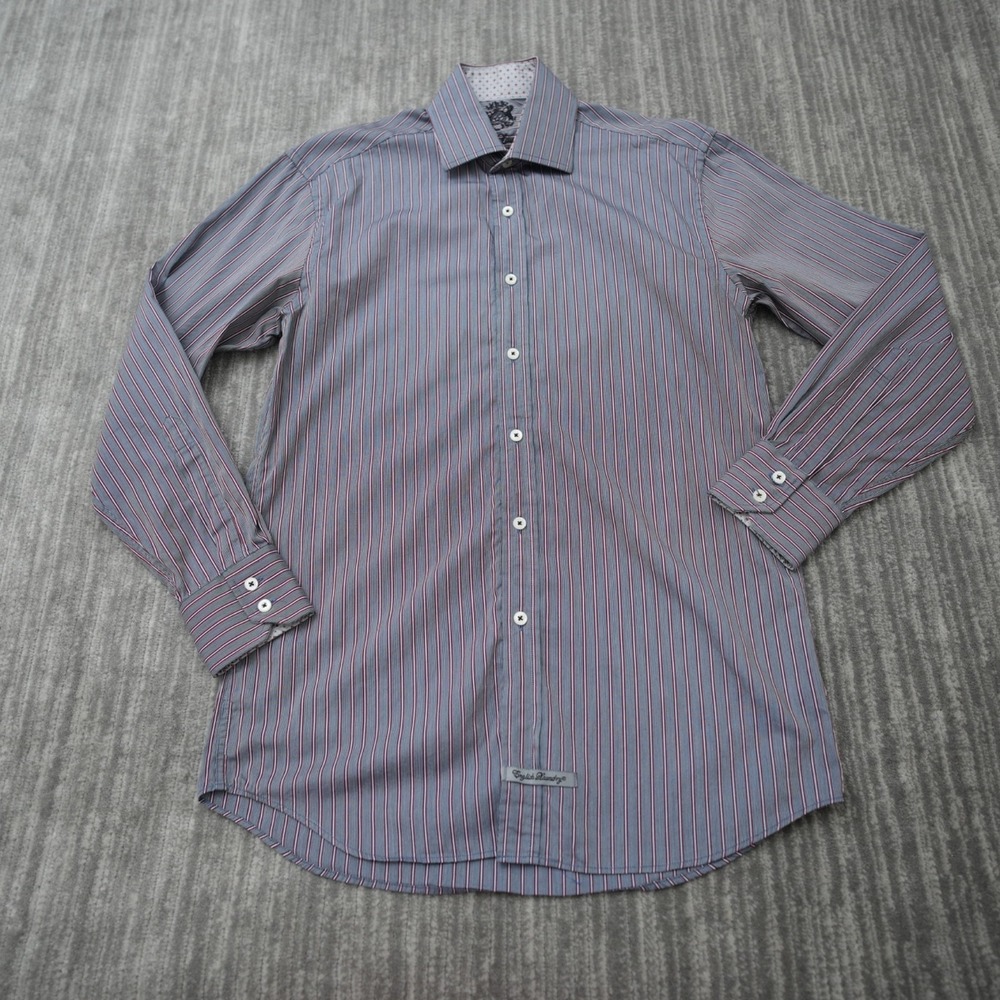English Laundry Dress Shirt Men Button‎ Up Blue Gray Red Long Sleeve 15 32/33